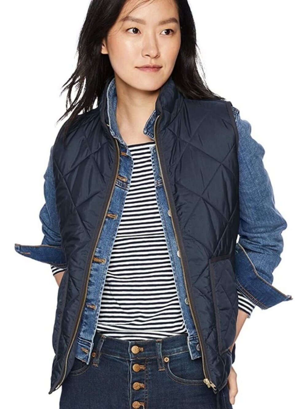 2/$30 J. Crew Mercantile Quilted Puffer Vest Gold Plated Zipper Black XS #A2236
